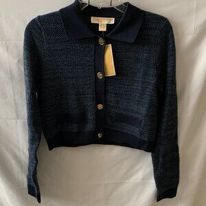 MICHAEL KORS Midnight Blue Knit Cropped Cardigan Sz MEDIUM